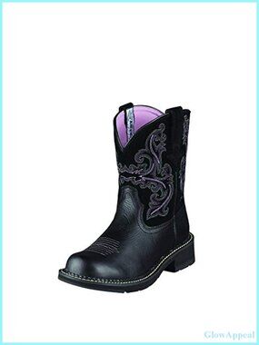 Western Leather Cowgirl Boots Round Toe Mid-Calf Riding Boot